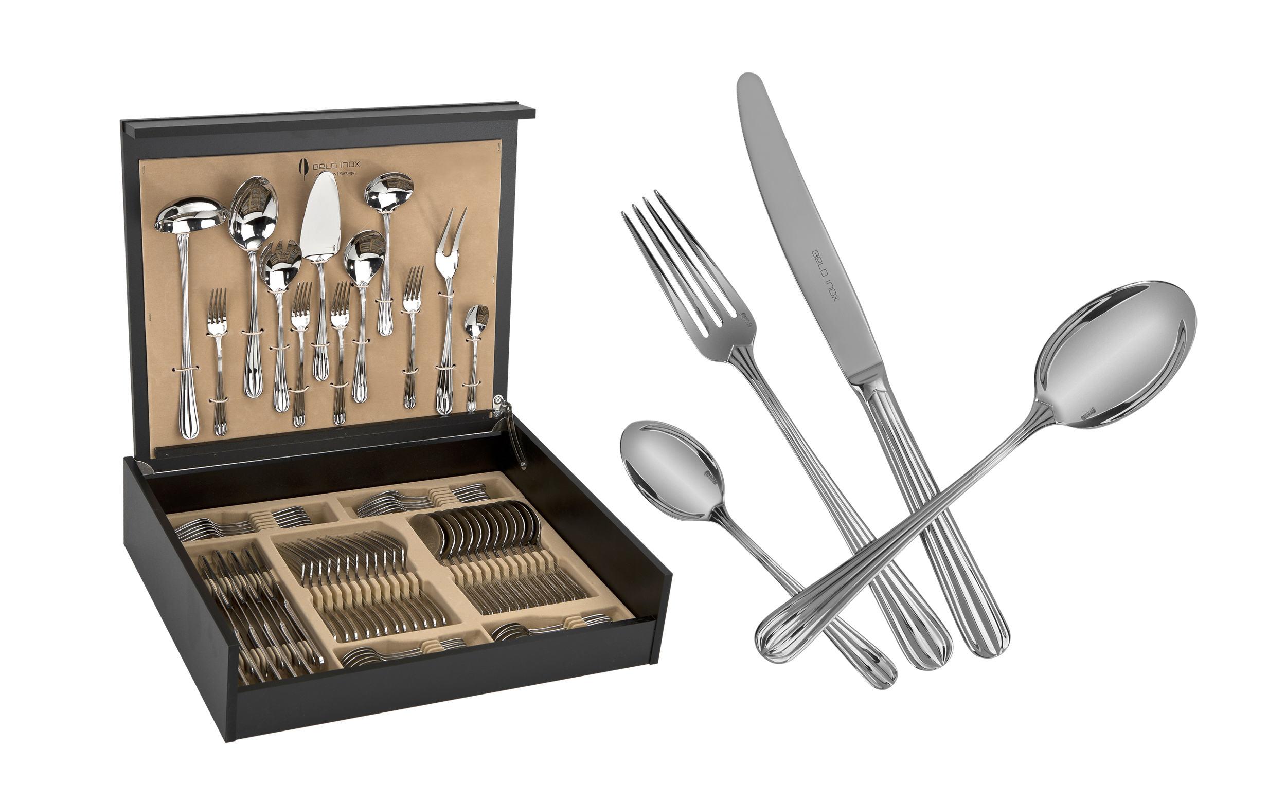 Sztućce Duo 12/72 w kasecie drewnianej Belo Inox