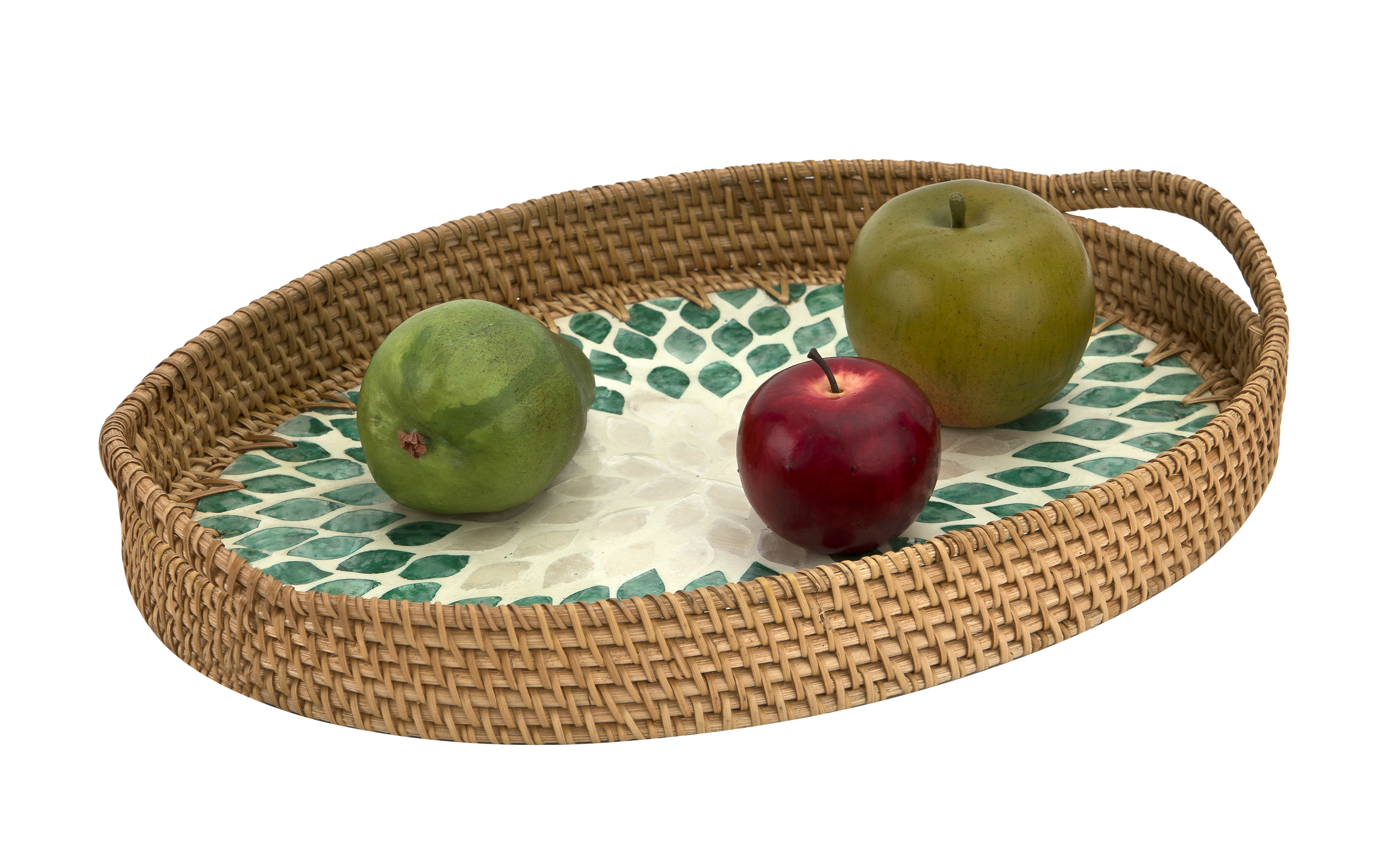 Taca dekoracyjna rattanowa 41,5x30x4,5cm Natural turkusowa owalna