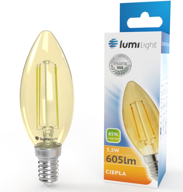 ŻARÓWKA LED C35 FLMG E14 5,5W CIEPŁA LL4804