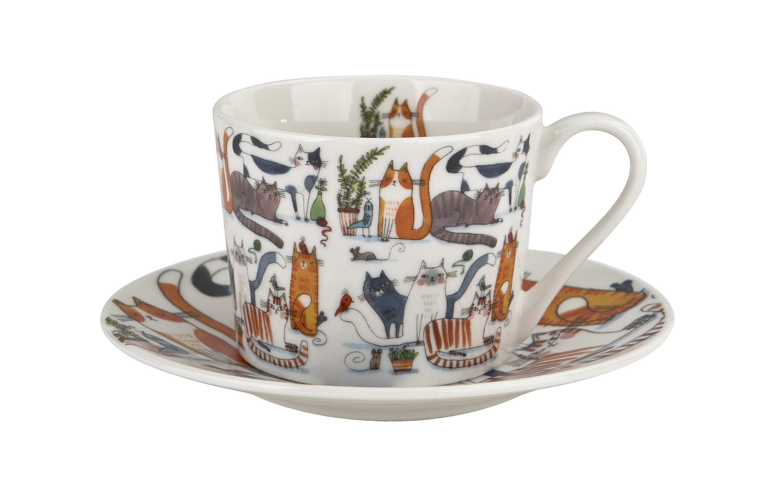 Filiżanka porcelanowa 230 ml + spodek Leniwe Koty
