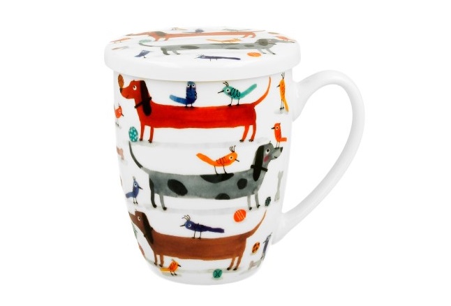 Kubek porcelanowy 360 ml z zaparzaczem Długie Psy