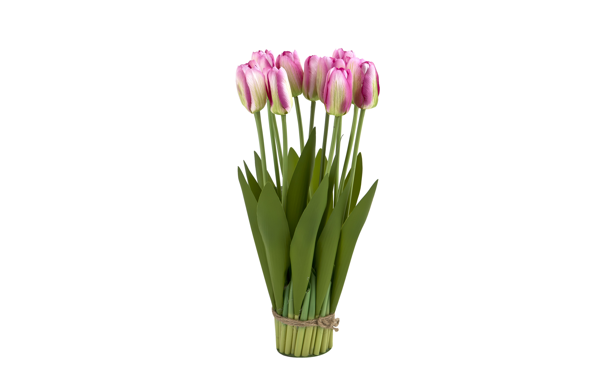 Bukiet 12 sztucznych tulipanów 38 cm różowo-białe