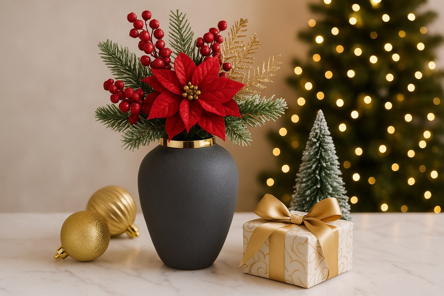 Wazon ceramiczny 27 cm szaro-złoty 179097