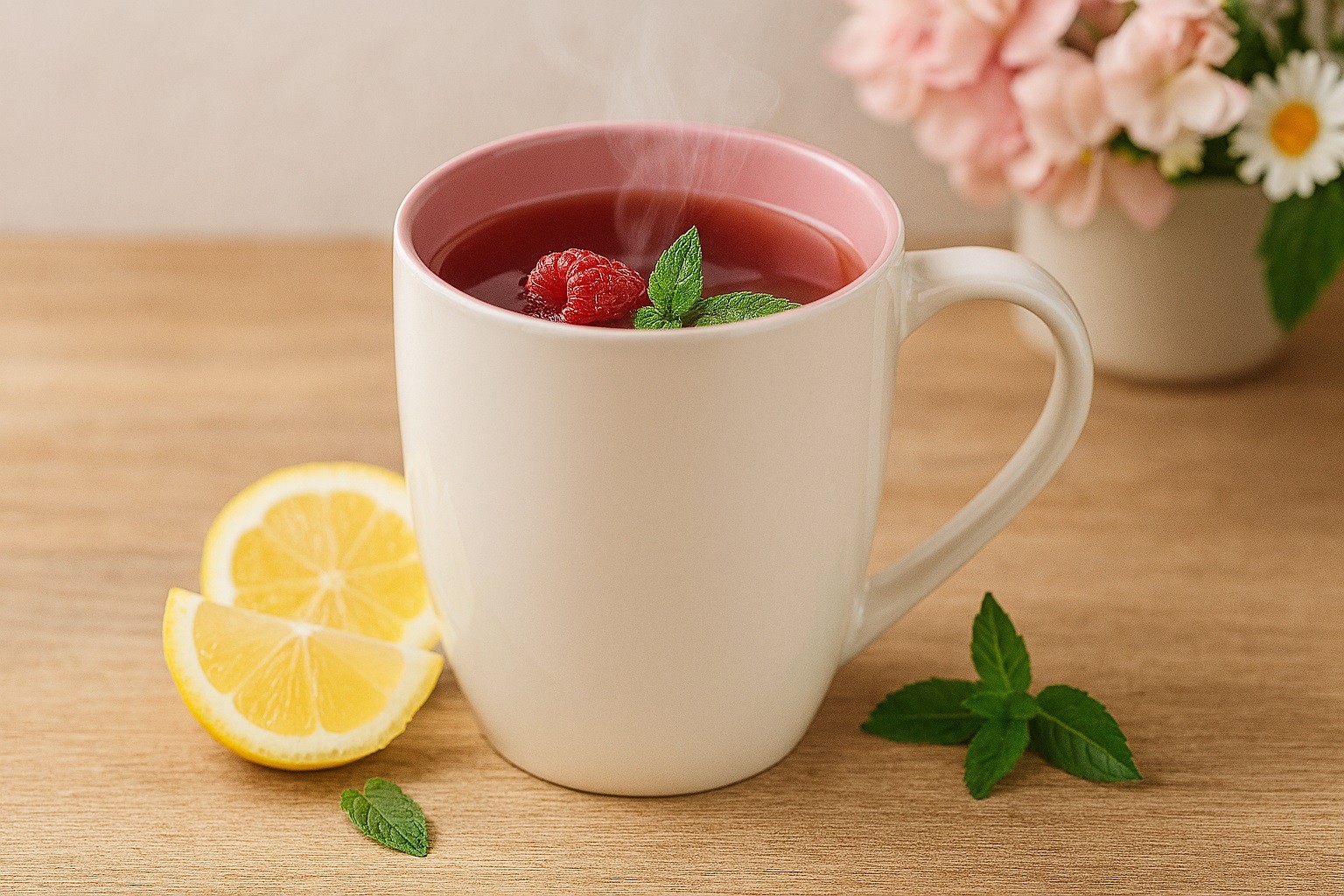 Kubek porcelanowy 470 ml Biały - różowy