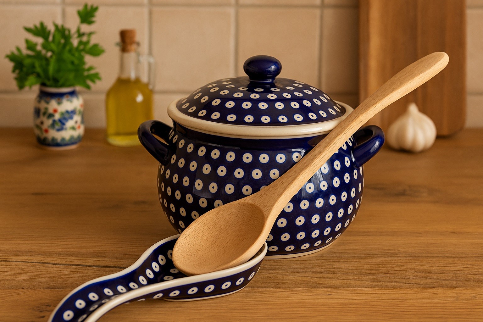 Ceramiczna podstawka pod łyżkę Bolesławiec Kropki 42