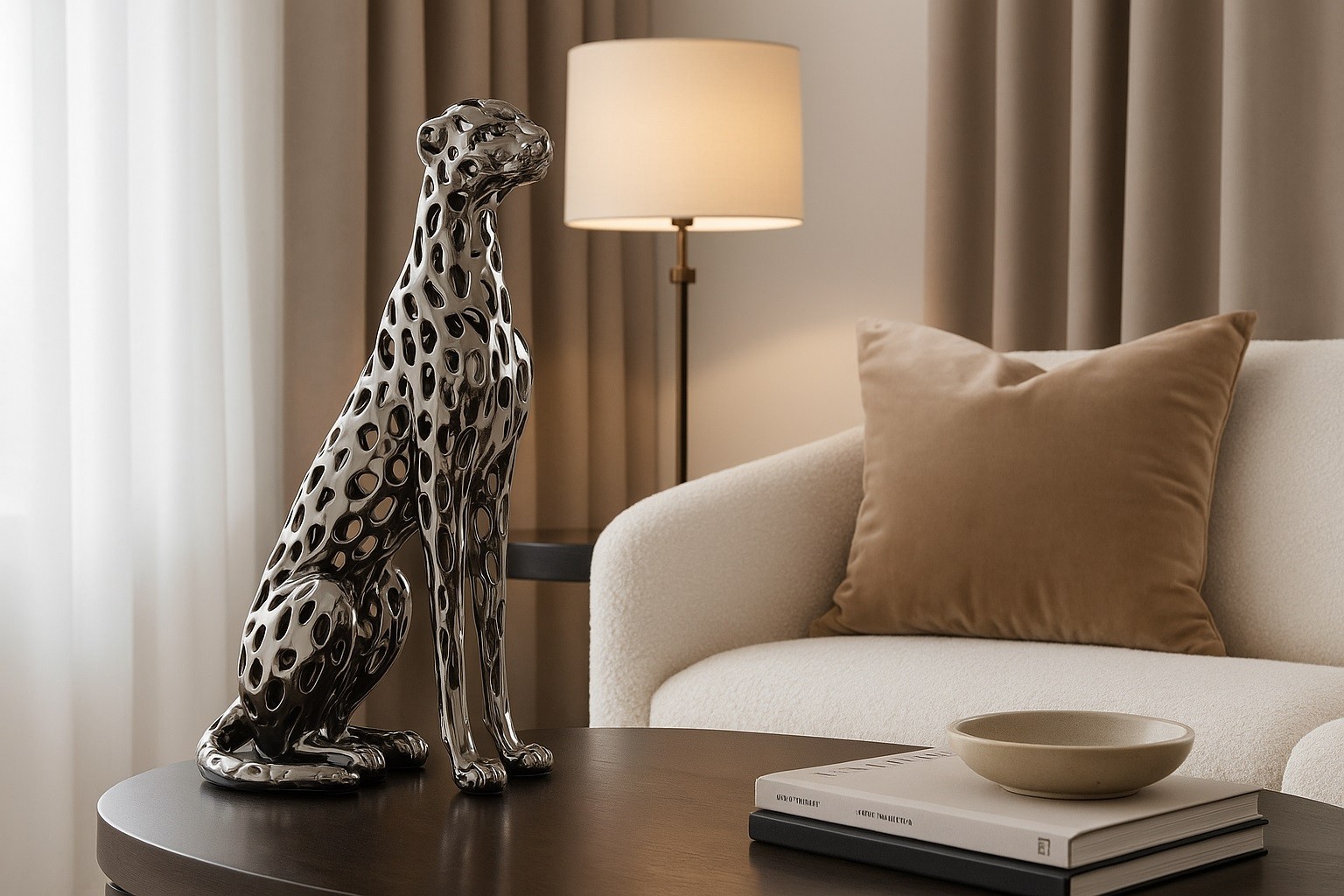 Figurka ozdobna Lampart Srebrny 43 cm