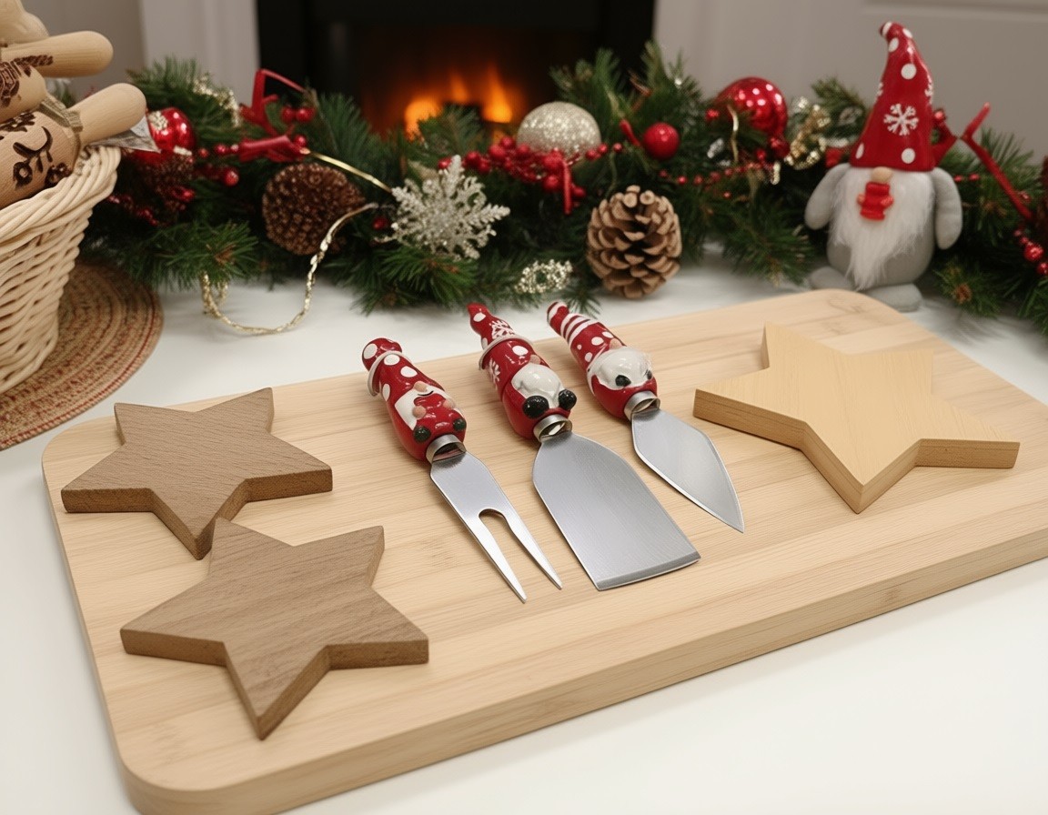 Zestaw 3 noży do sera Xmas Skrzaty