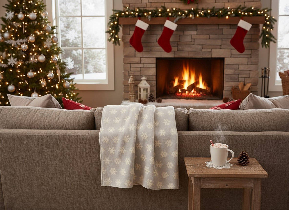 Koc bawełniany 135x200 cm CARLA „Snowflake” grey 172897K2