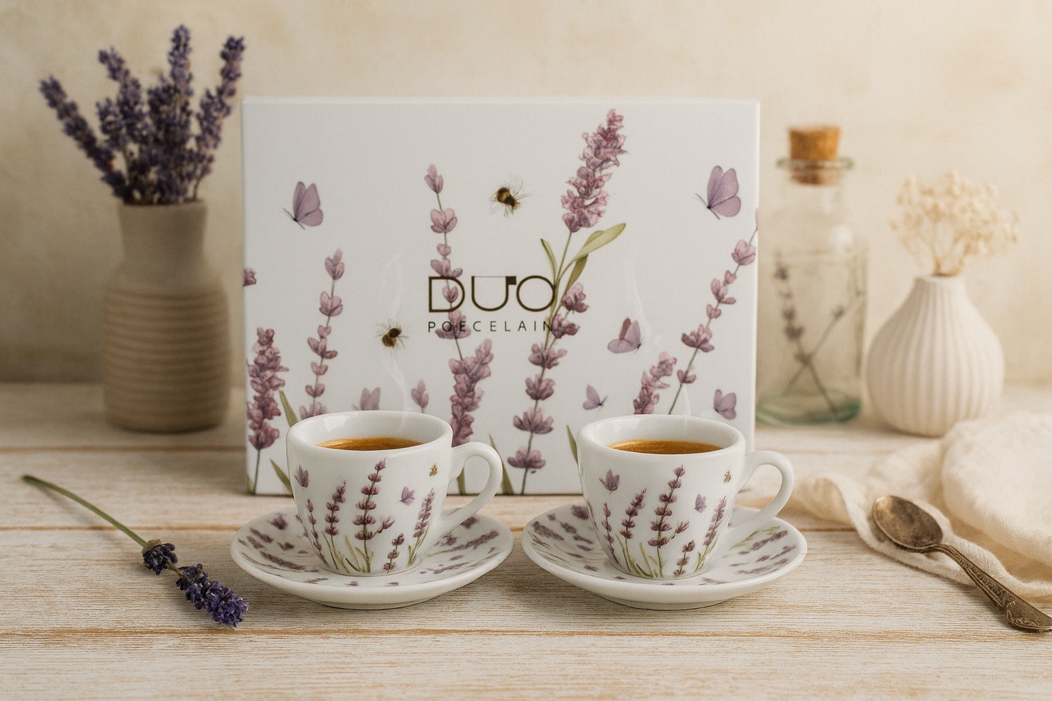 Komplet 2 filiżanek do espresso 110 ml + spodki Classic Lavender
