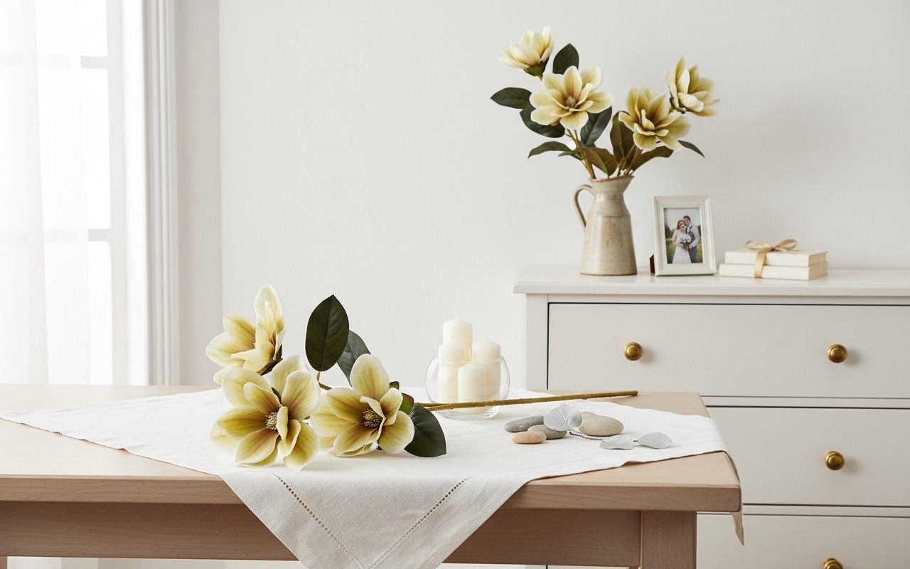 Kwiat sztuczny Magnolia 80 cm kremowy
