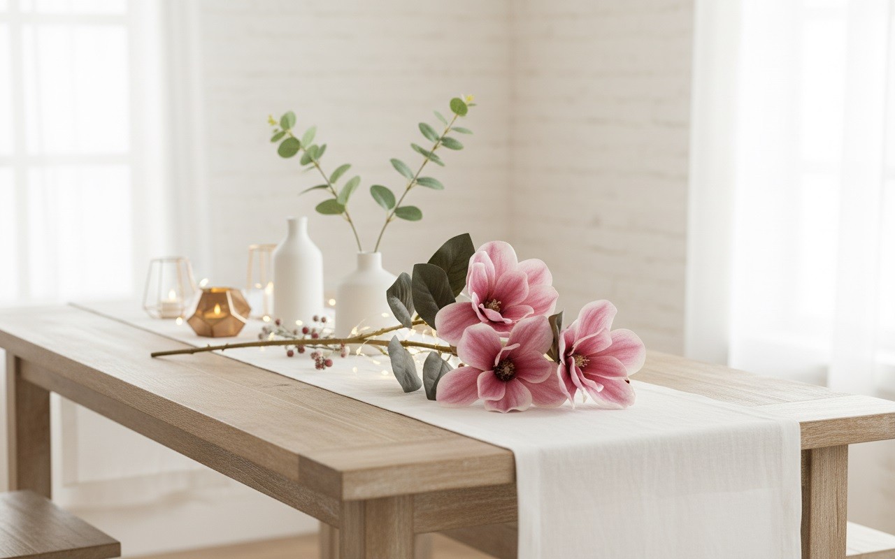 Kwiat sztuczny Magnolia 80 cm różowy