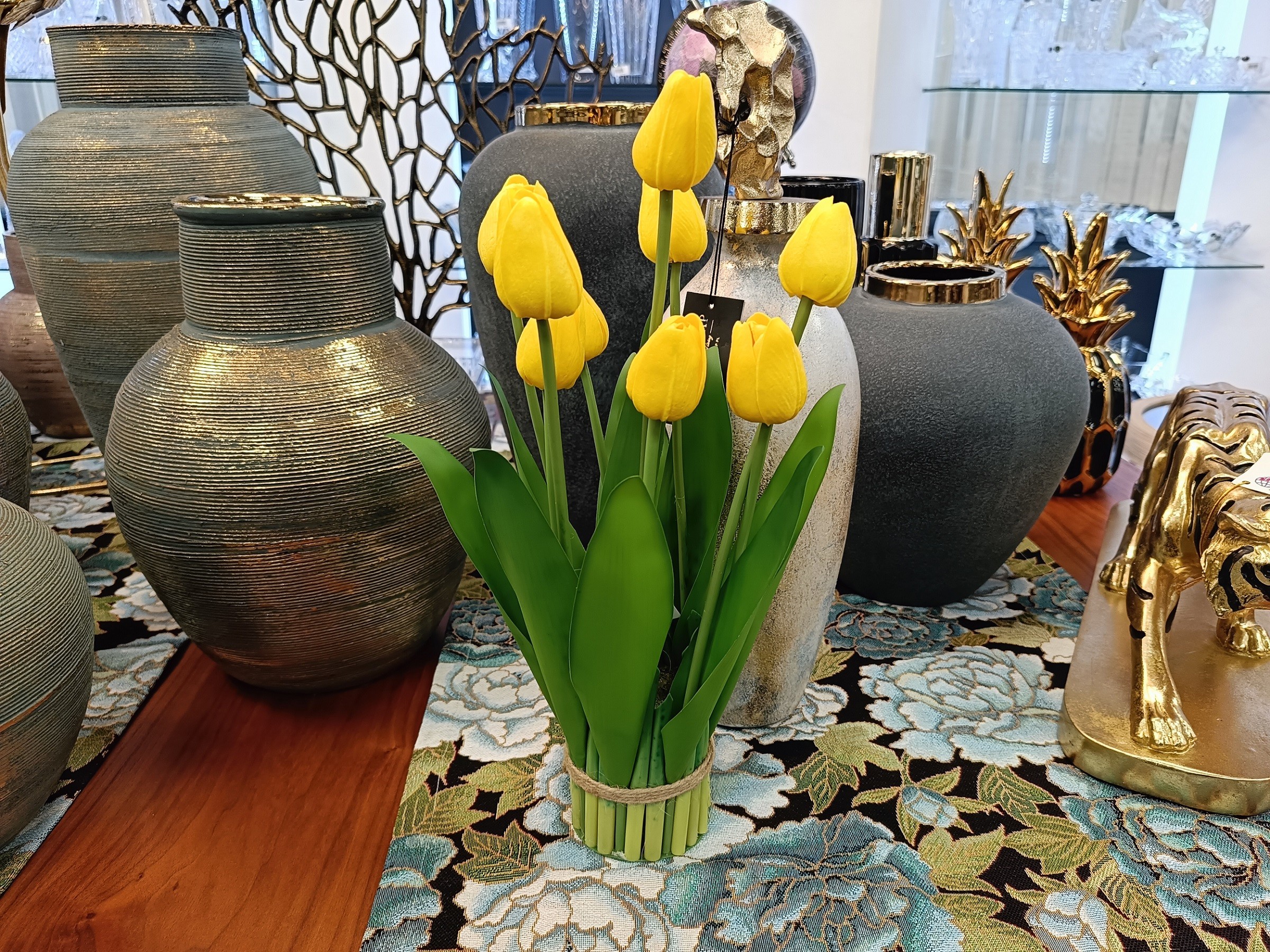 Bukiet 8 sztucznych tulipanów 38 cm żółte
