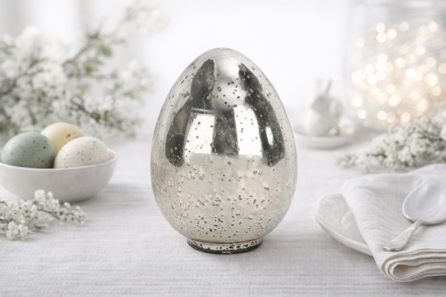 Ozdoba szklana Jajko srebrne 15 cm IR0127