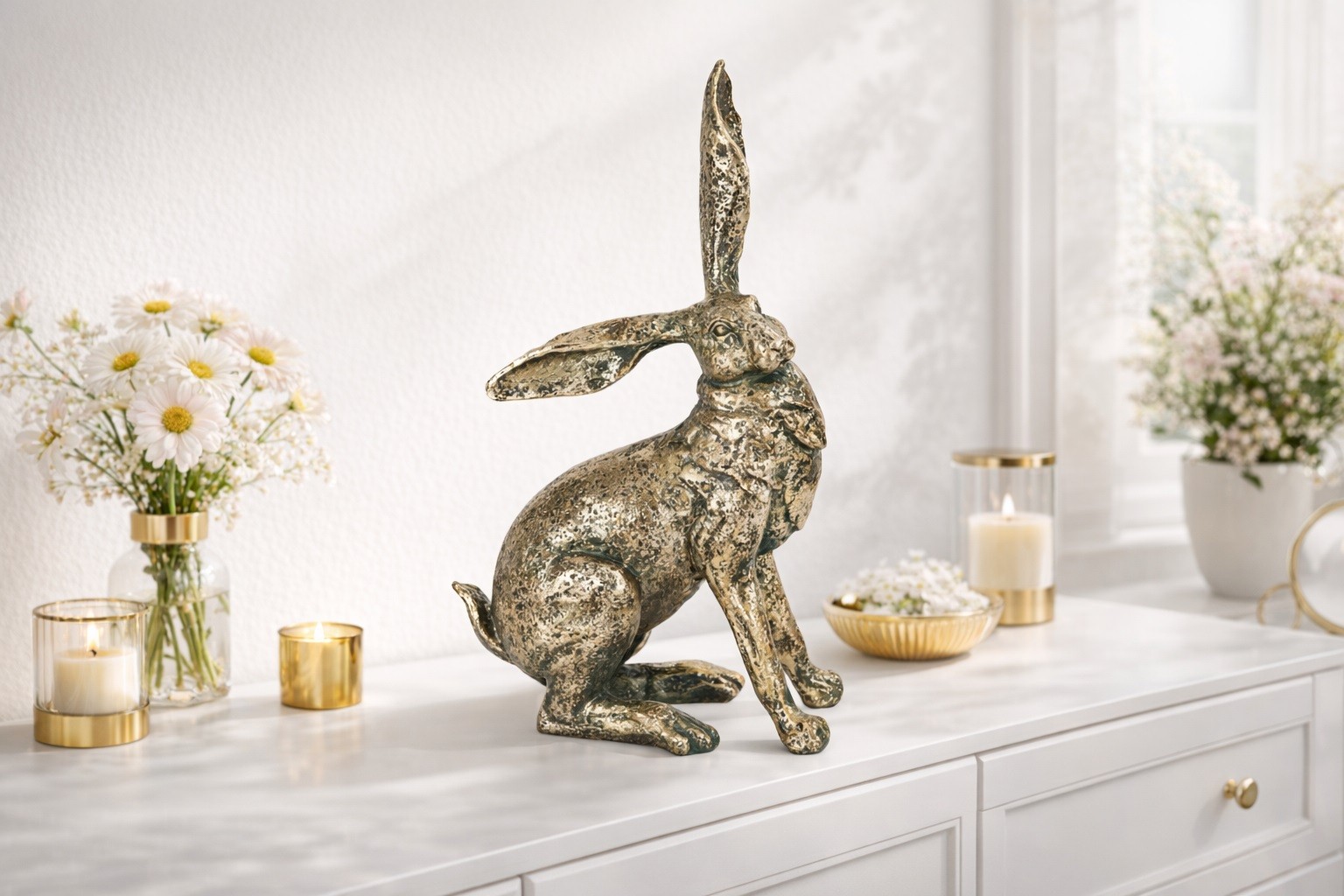 Figurka z tworzywa Zając 36,5 cm Złoty GJ0017
