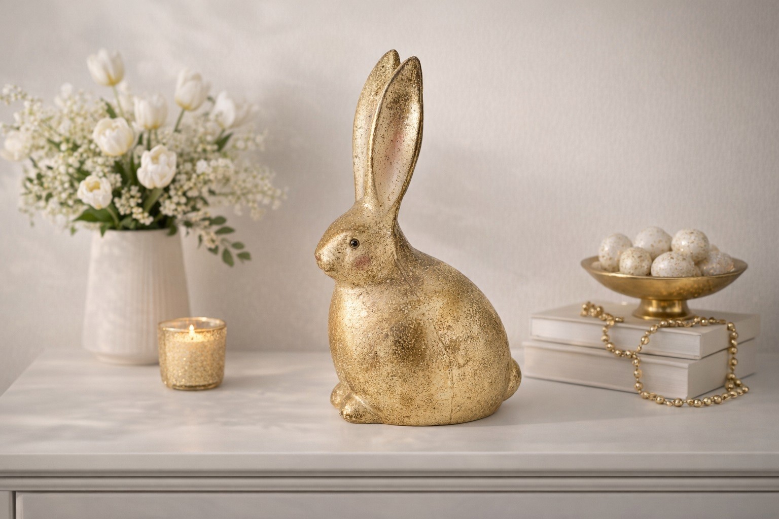 Figurka z tworzywa Królik 31 cm Złoty GJ0020