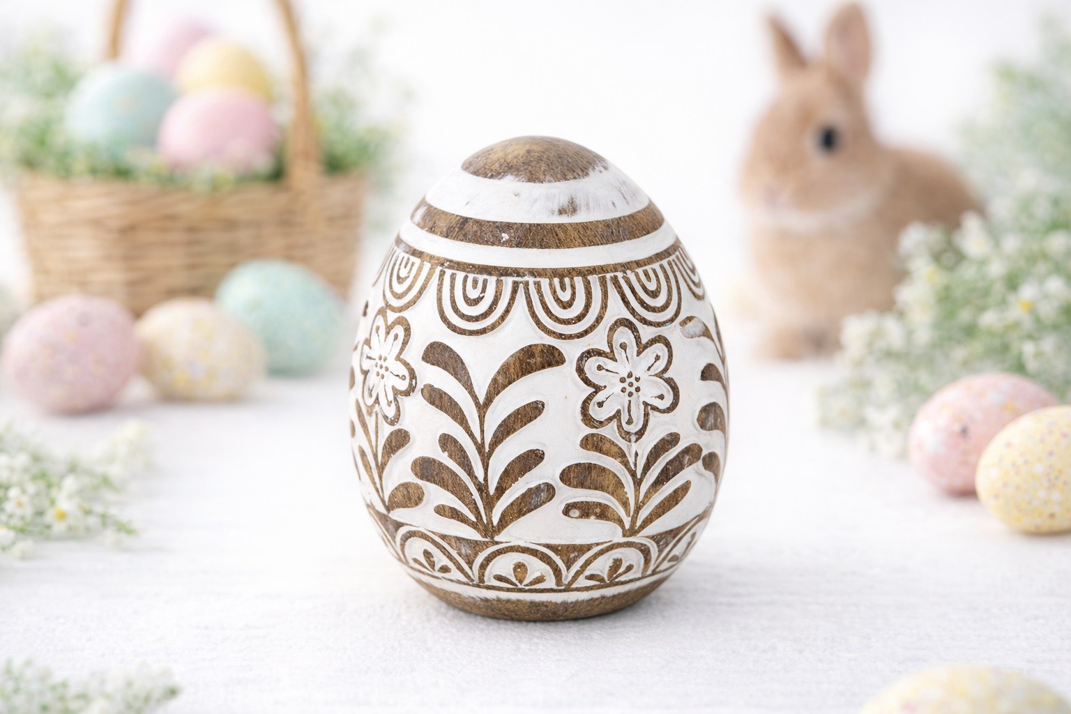 Ozdoba Jajko 10 cm biało-brazowe AP143947