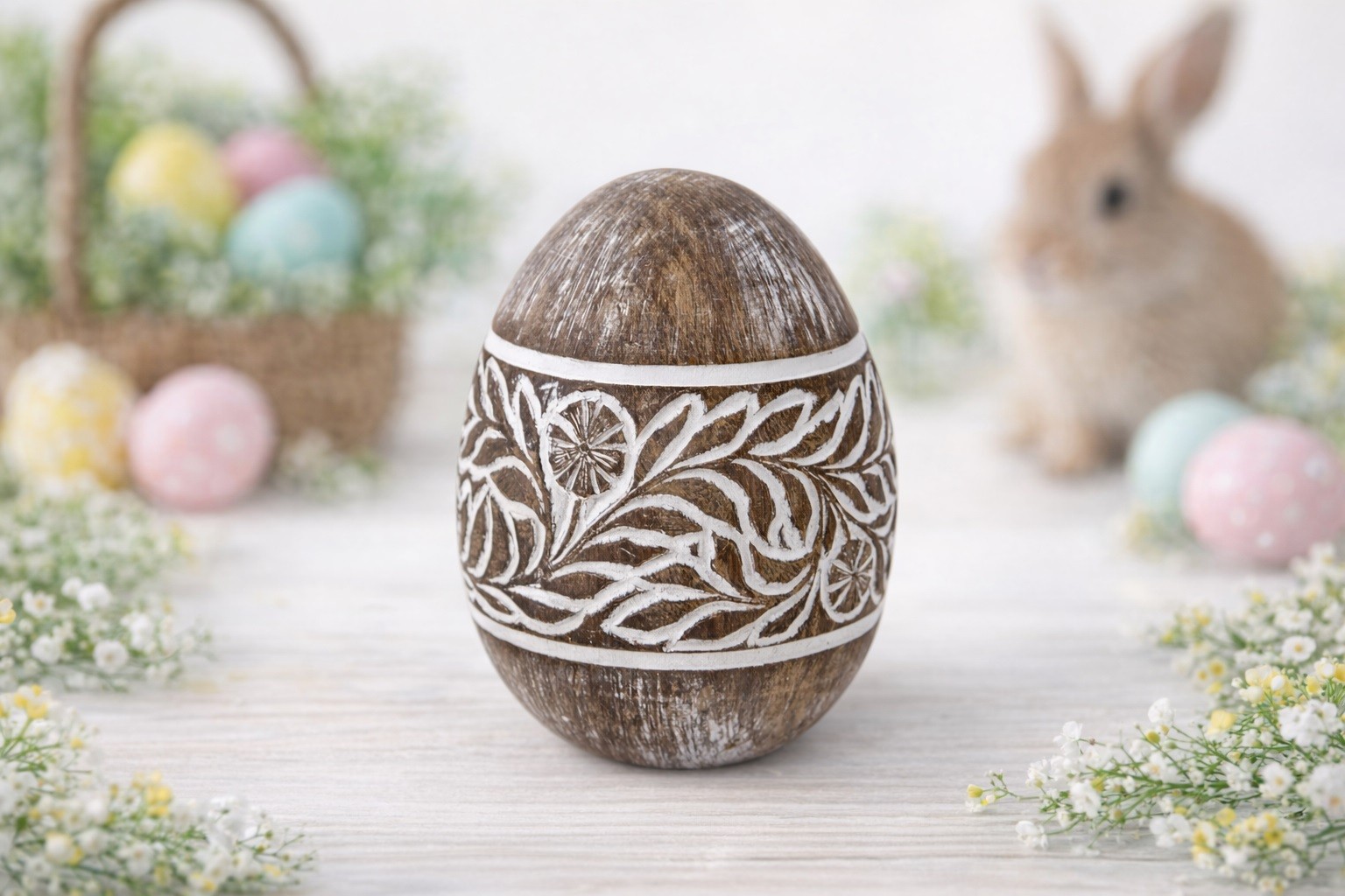 Ozdoba Jajko 10 cm brazowo-białe AP143948