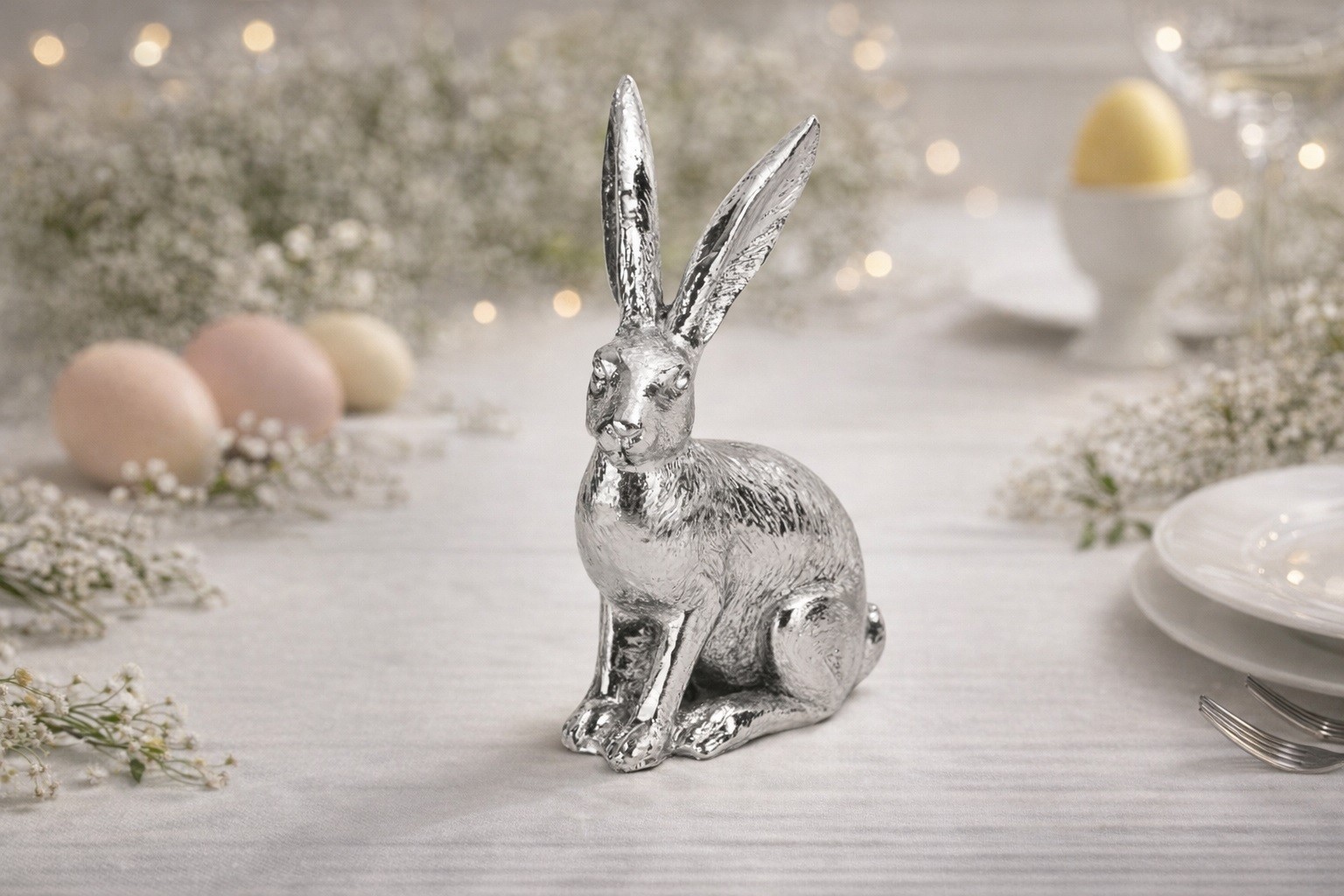 Figurka z tworzywa Zając 12,5 cm srebrny GJ0390