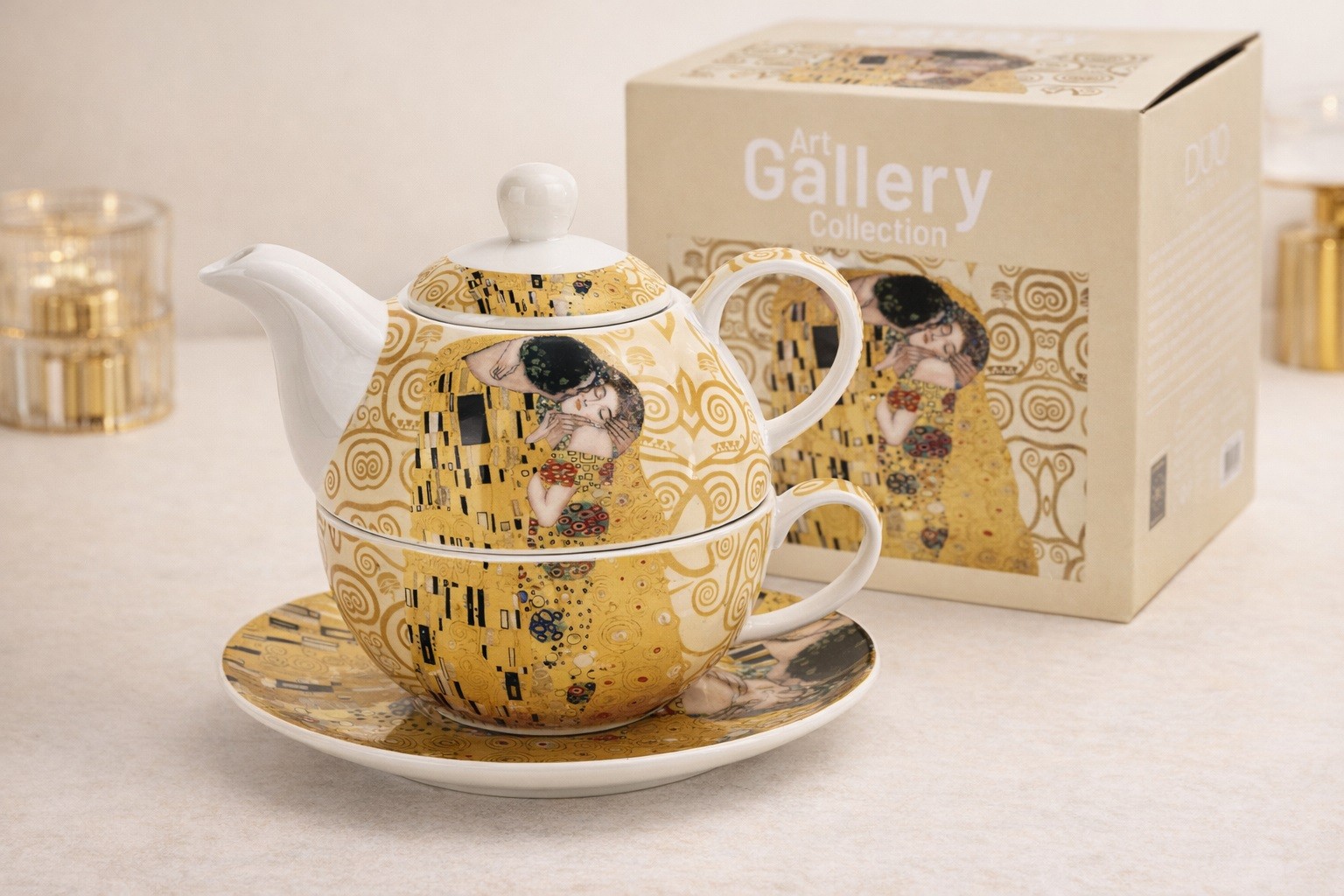 Filiżanka z dzbankiem i zaparzaczem Tea for One The Kiss Ecru