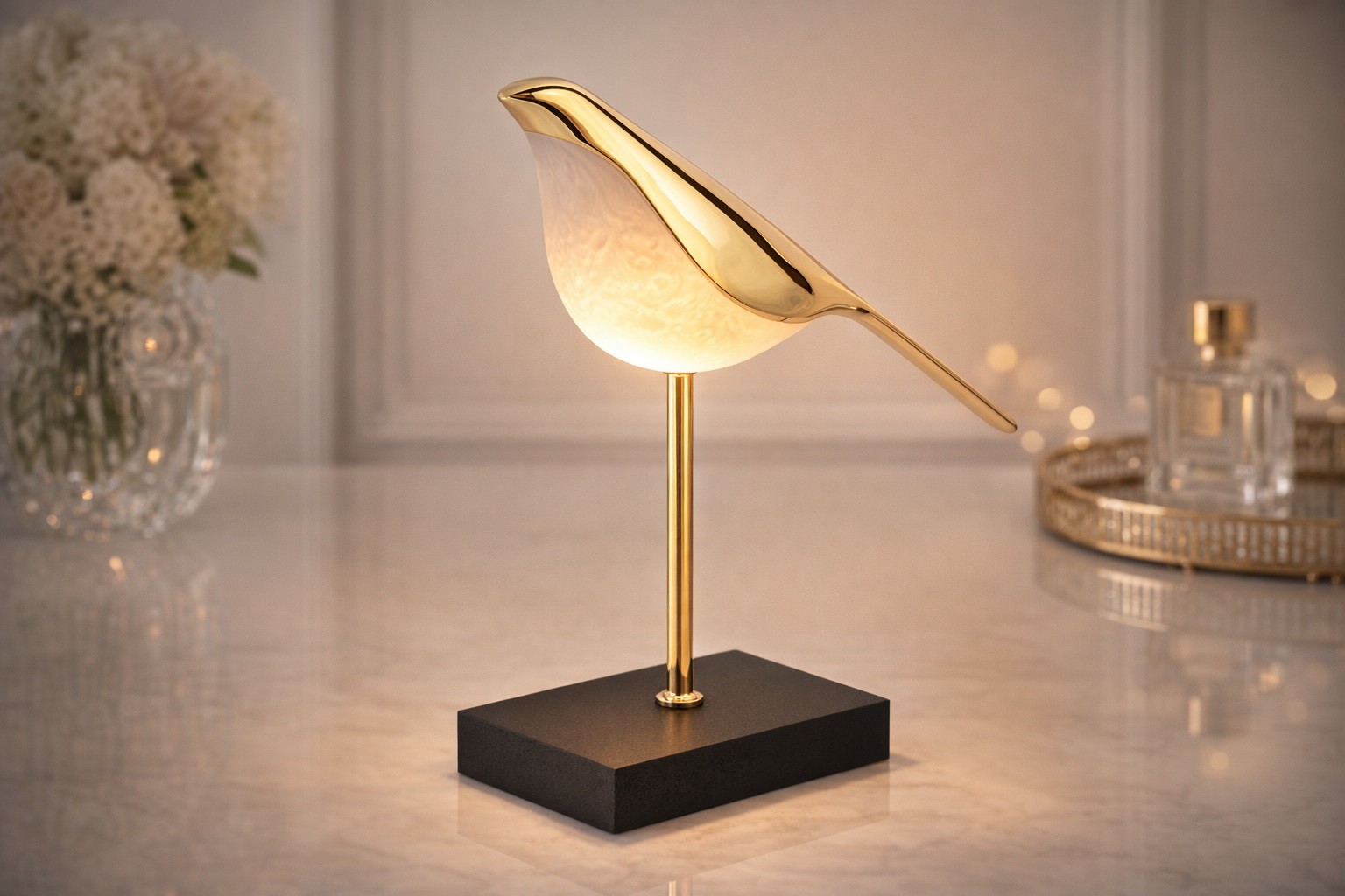 Lampka Ozdoba Ptak złoty 27,5 cm