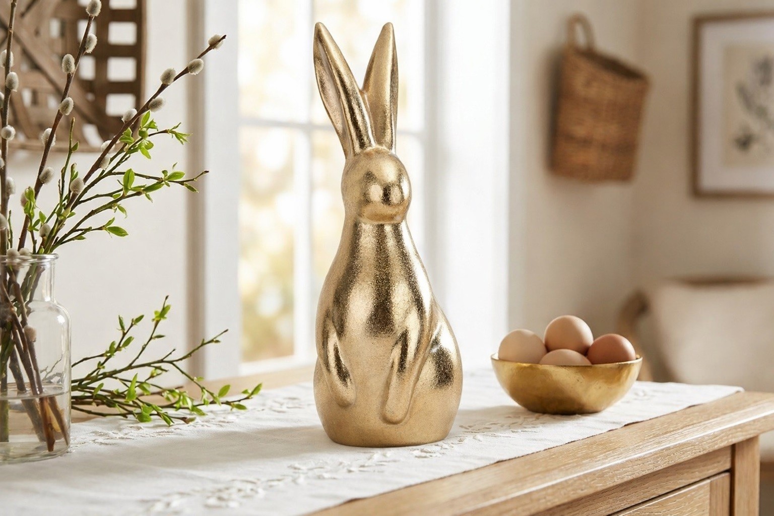 Figurka dekoracyjna Zając 26 cm ceramiczny złoty