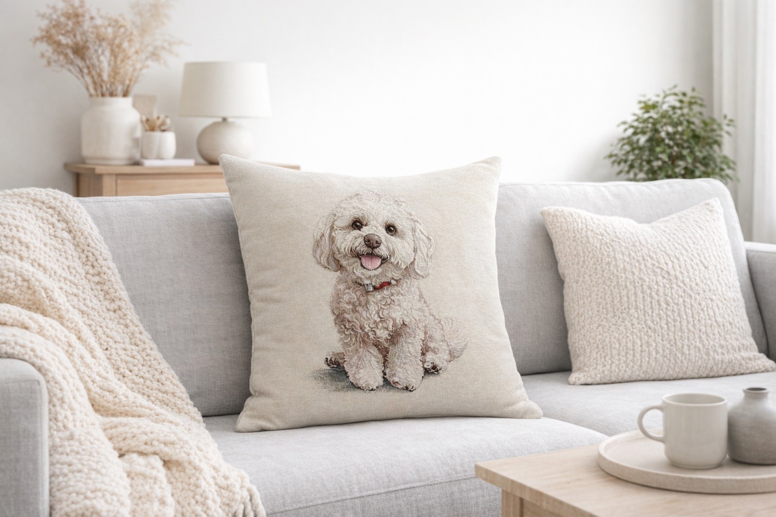 Poszewka dekoracyjna 45x45 cm Pies Bichon Frise Gobelinowa Premium