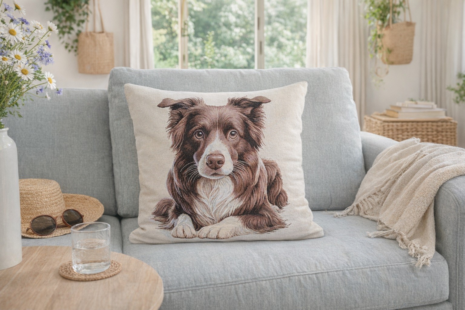 Poszewka dekoracyjna 45x45 cm Pies Border Collie Gobelinowa Premium