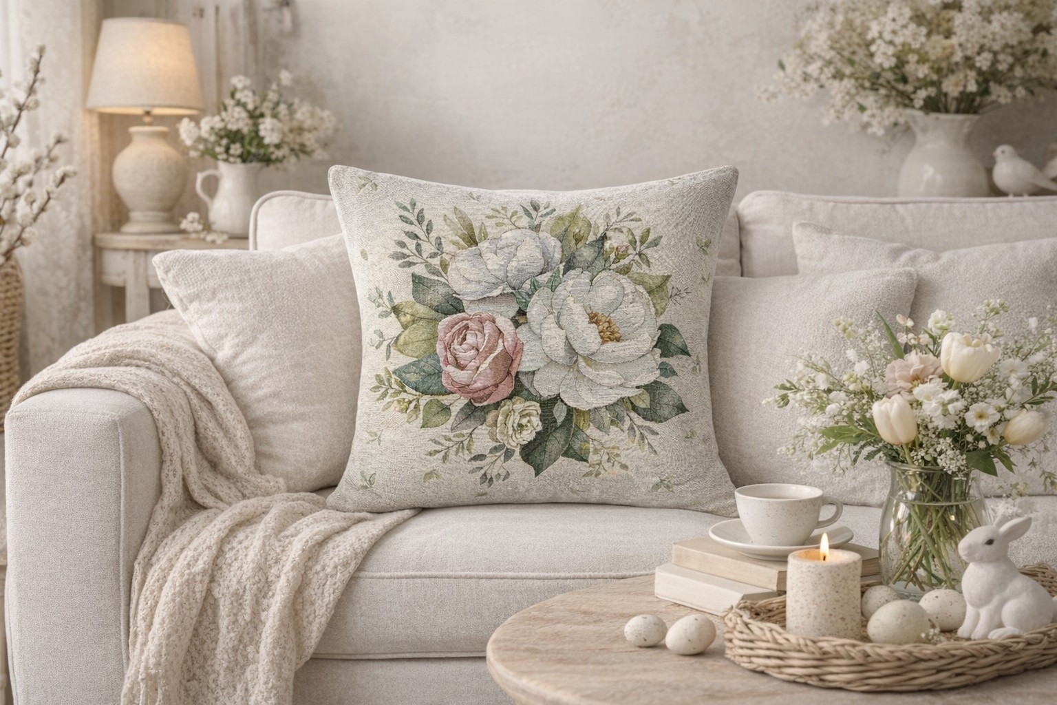 Poszewka dekoracyjna 45x45 cm Biała Piwonia 1372A