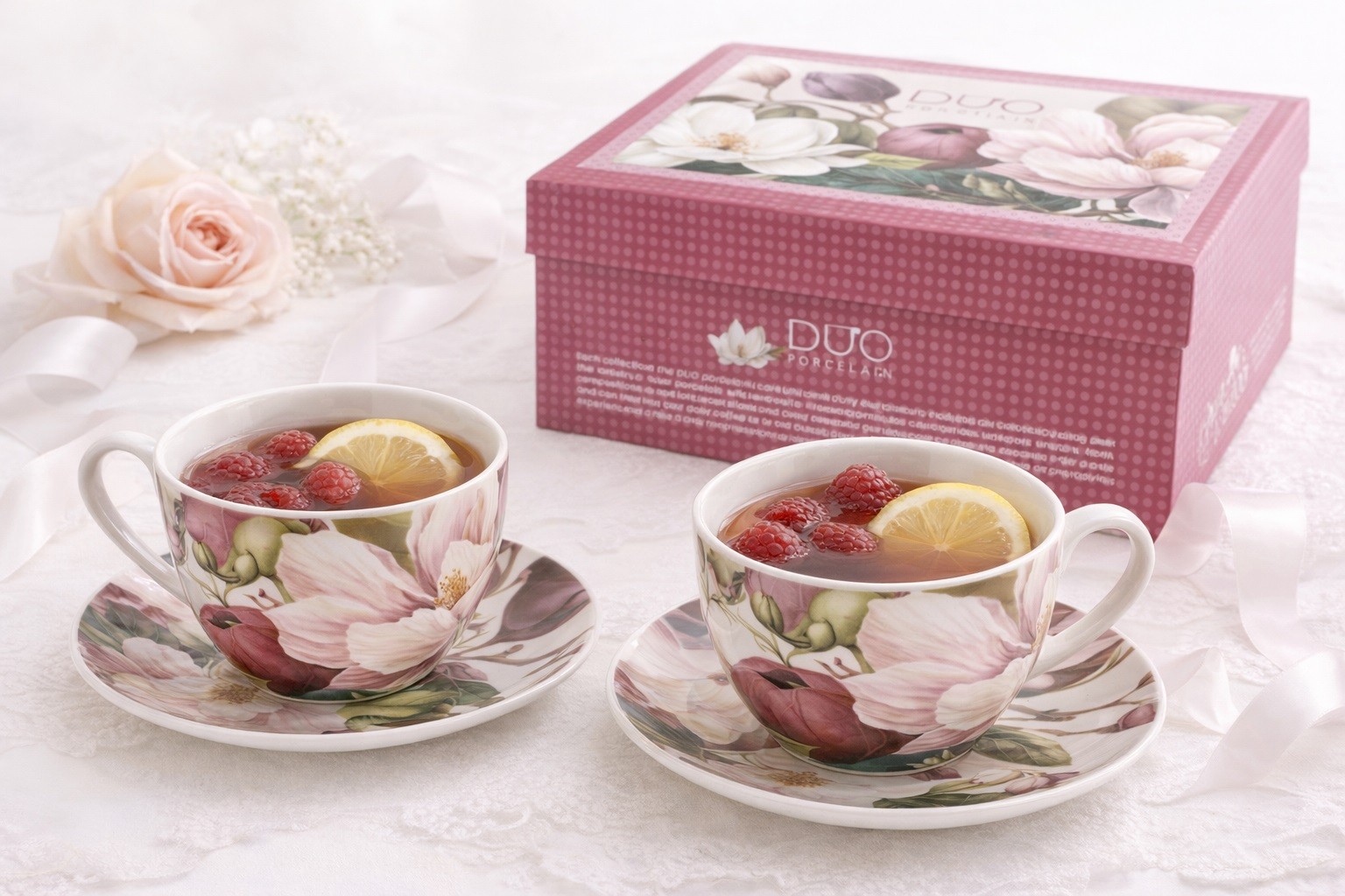 Komplet 2 filiżanek 270 ml + spodki Magnolie