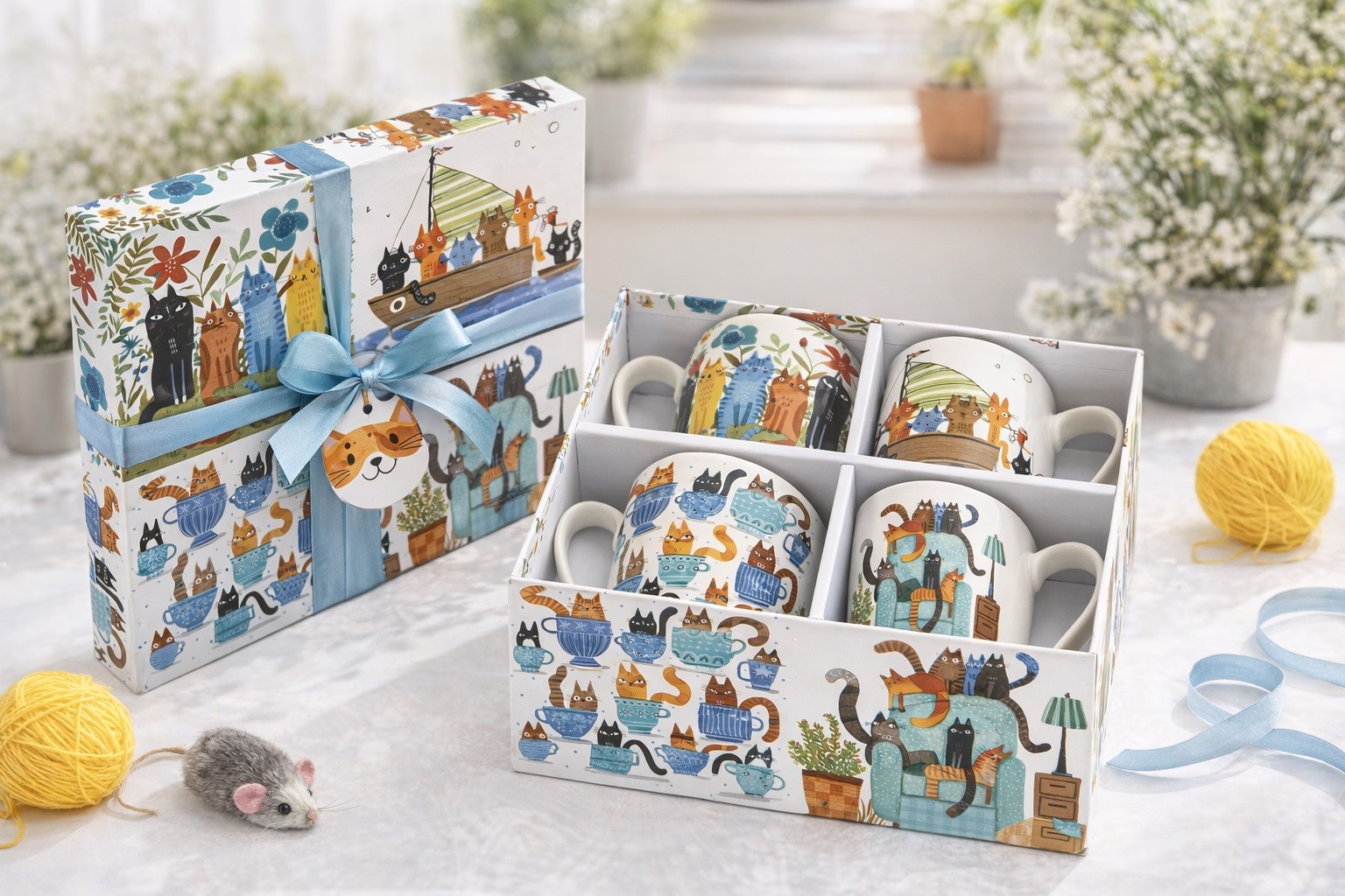 Komplet 4 kubków porcelanowych 360 ml Koci Świat II