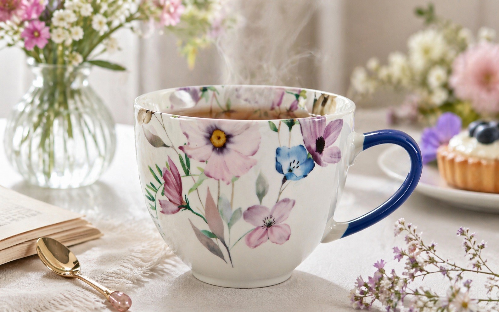 Kubek porcelanowy 450 ml Blossy niebieski 21708