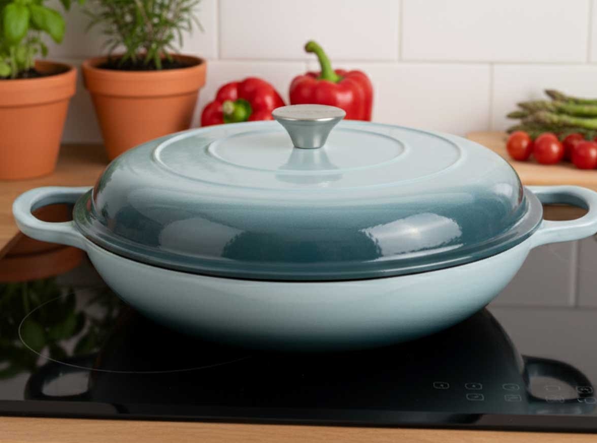 Garnek żeliwny emaliowany niski 30 cm sea salt DN30