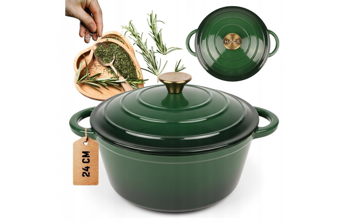 Garnek żeliwny emaliowany 24 cm butelkowa zieleń DQ24