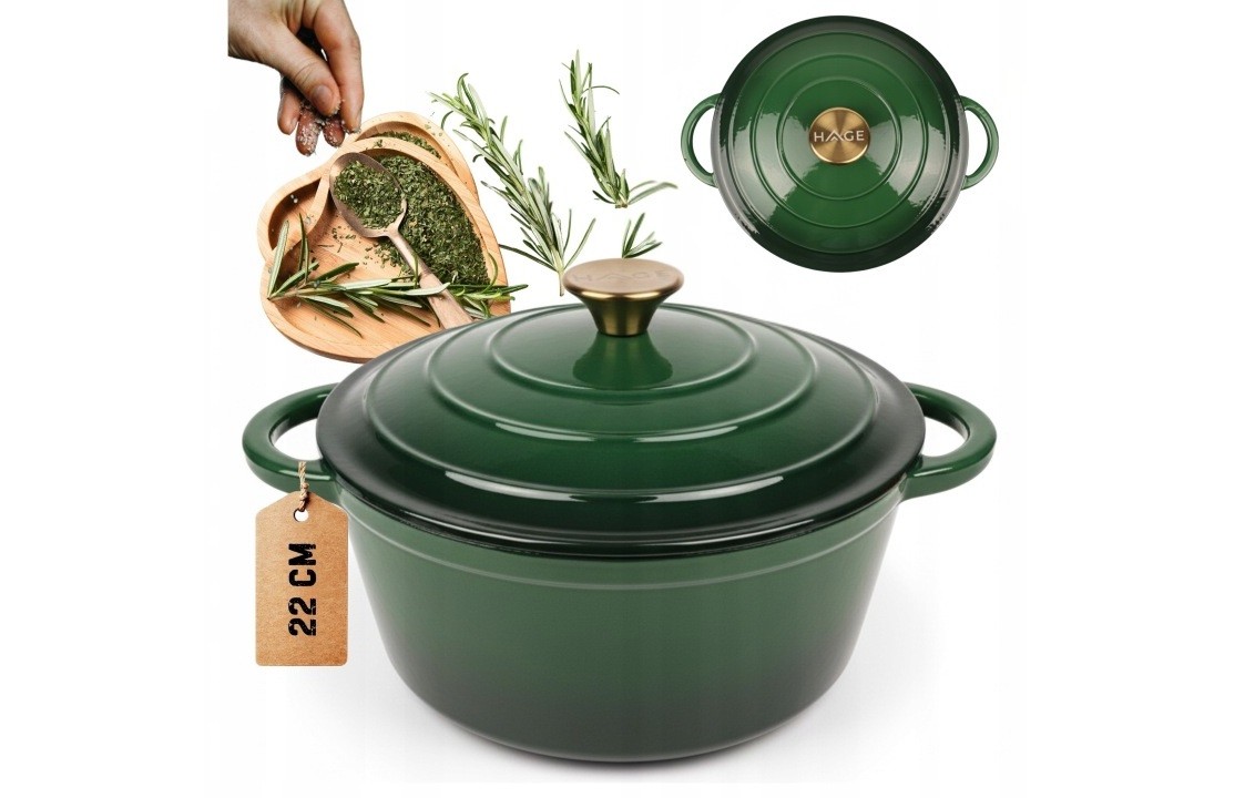Garnek żeliwny emaliowany 22 cm butelkowa zieleń DQ22
