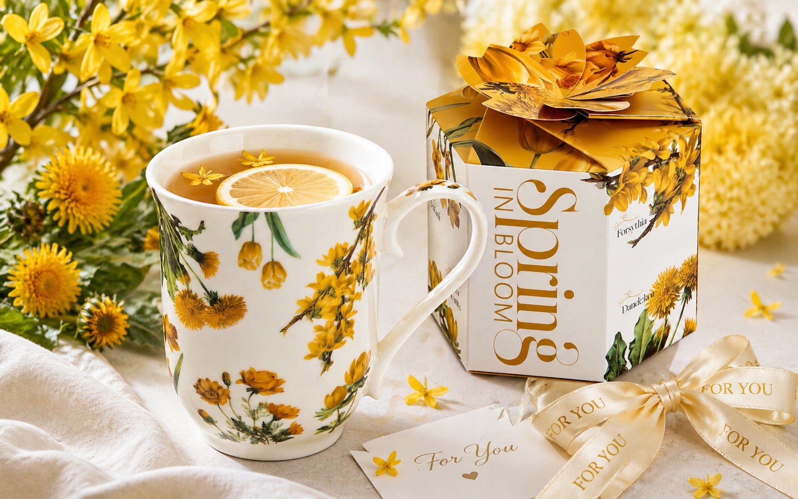 Kubek porcelanowy 460 ml Vintage żółte kwiaty