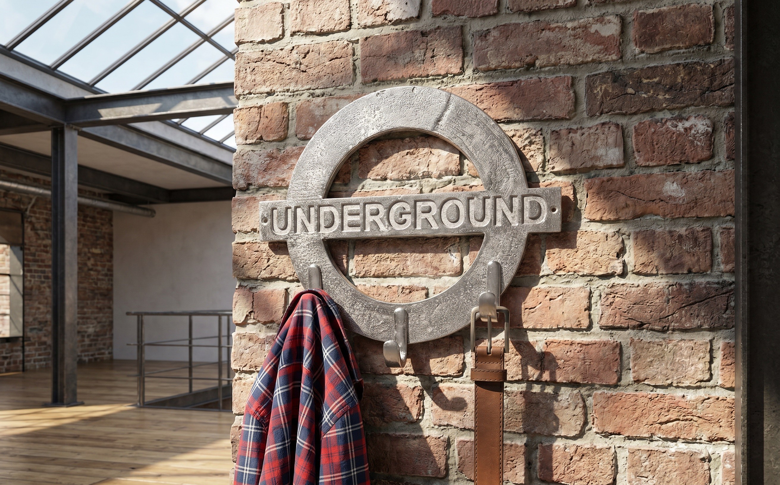 Wieszak Underground 3 haki srebrny industrialny loft metalowy