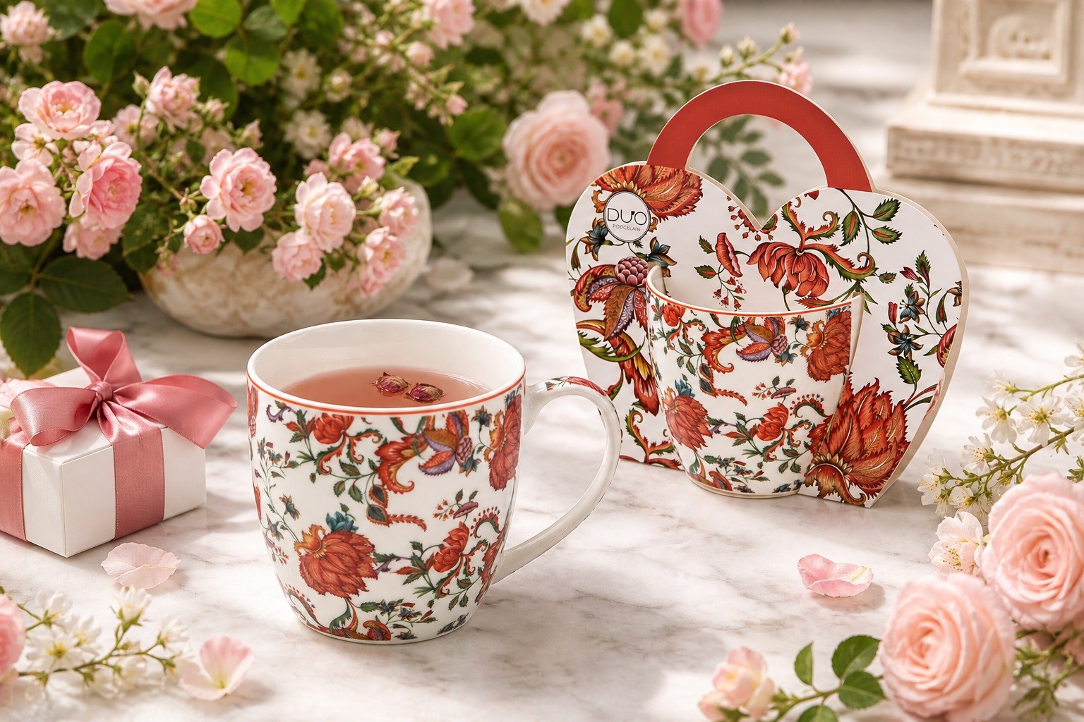Kubek porcelanowy 460 ml Primavera w koszyczku