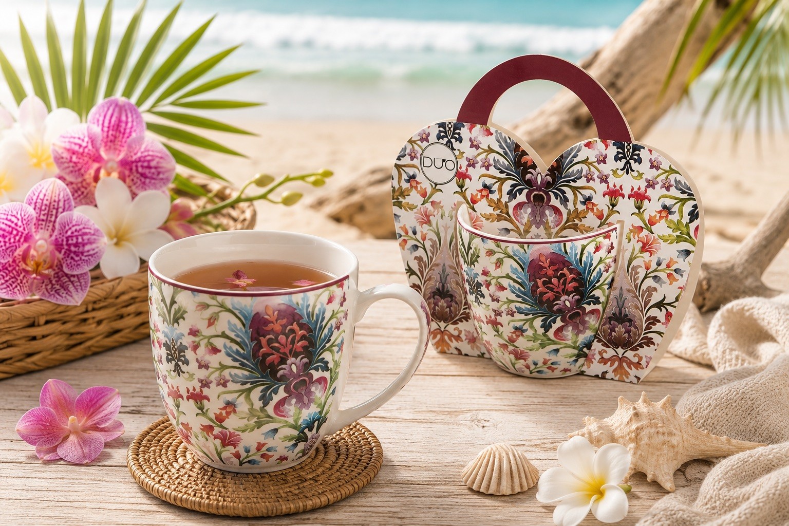 Kubek porcelanowy 460 ml Marbella w koszyczku