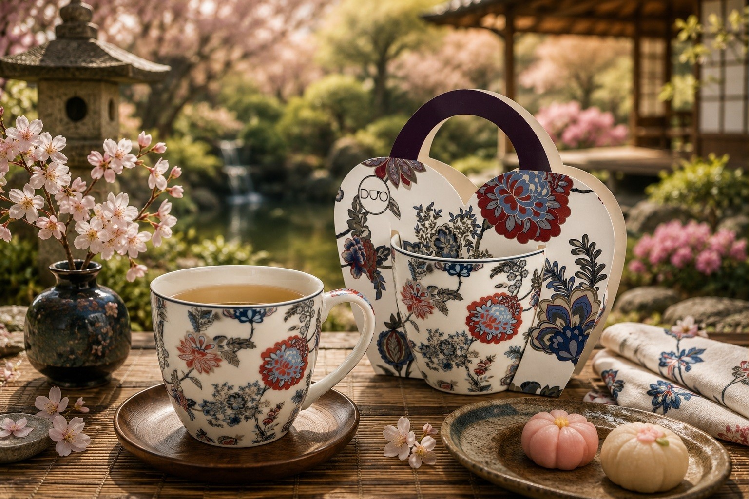 Kubek porcelanowy 460 ml Sahat White w koszyczku