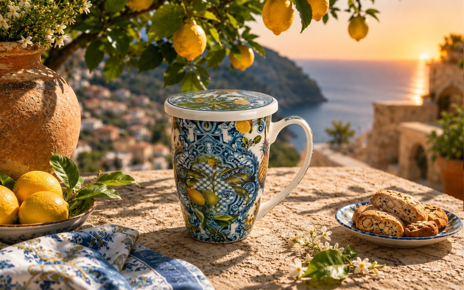 Kubek porcelanowy 360 ml z zaparzaczem Soledad
