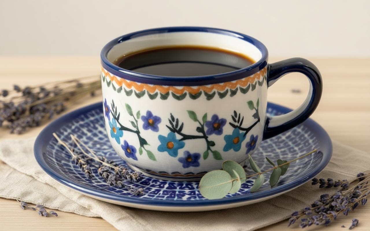 Filiżanka ceramiczna 220 ml ze spodkiem Bolesławiec Dekor 1154A