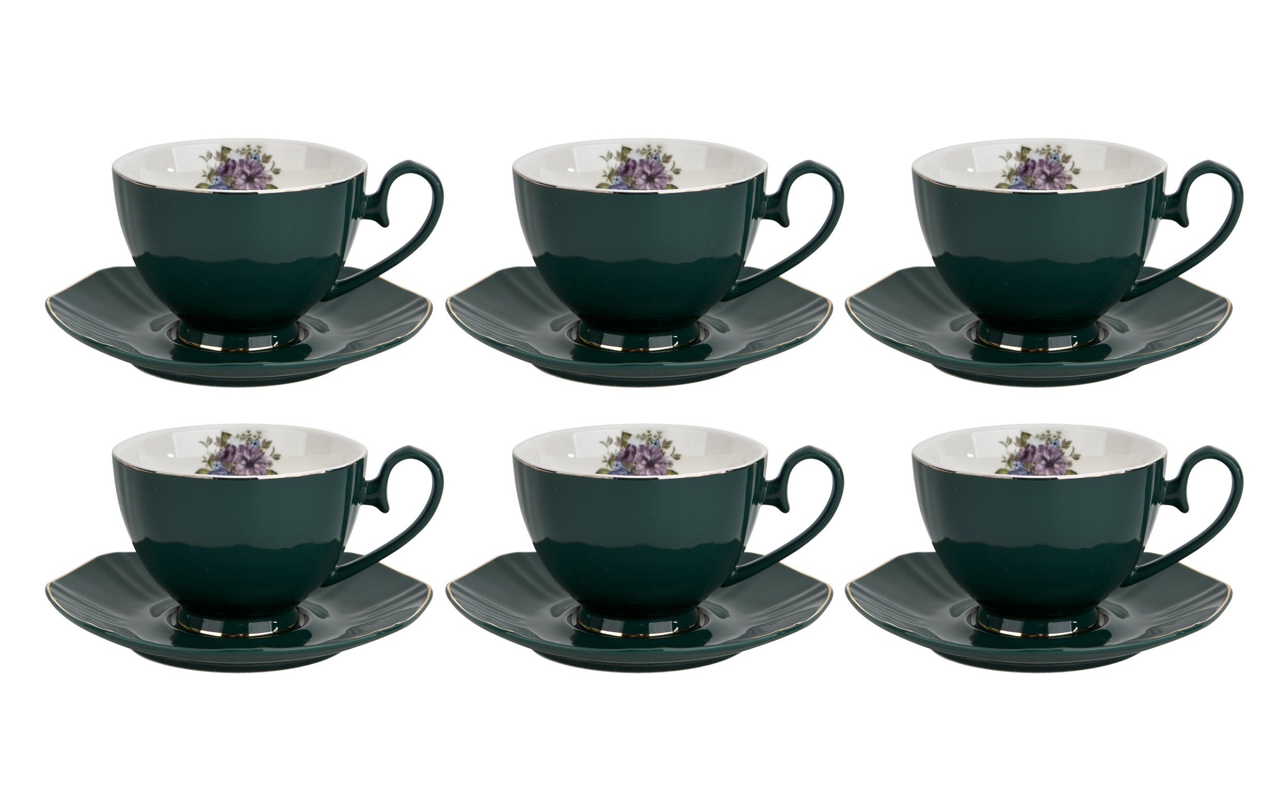 Komplet 6 filiżanek 250 ml + spodki Royal Green