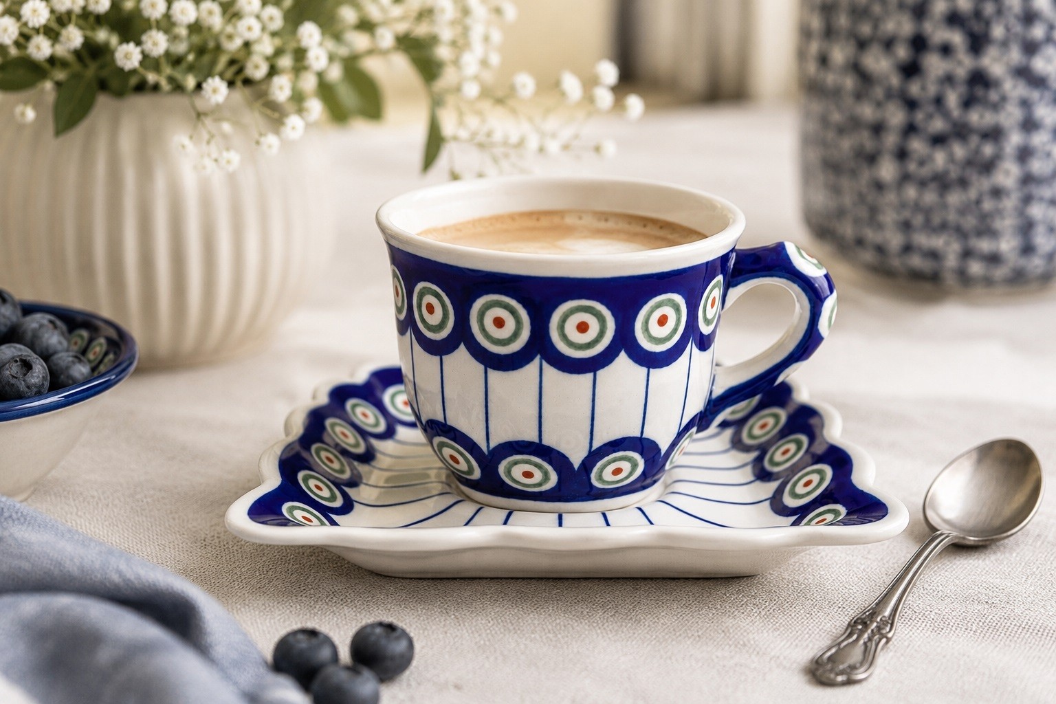 Filiżanka ceramiczna 150 ml + spodek Bolesławiec Dekor 8