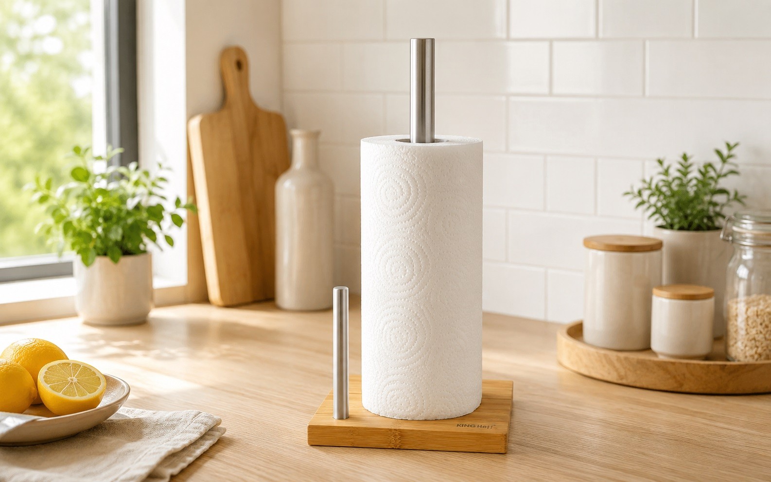 Stojak na ręcznik papierowy KH-3921 bambus stal
