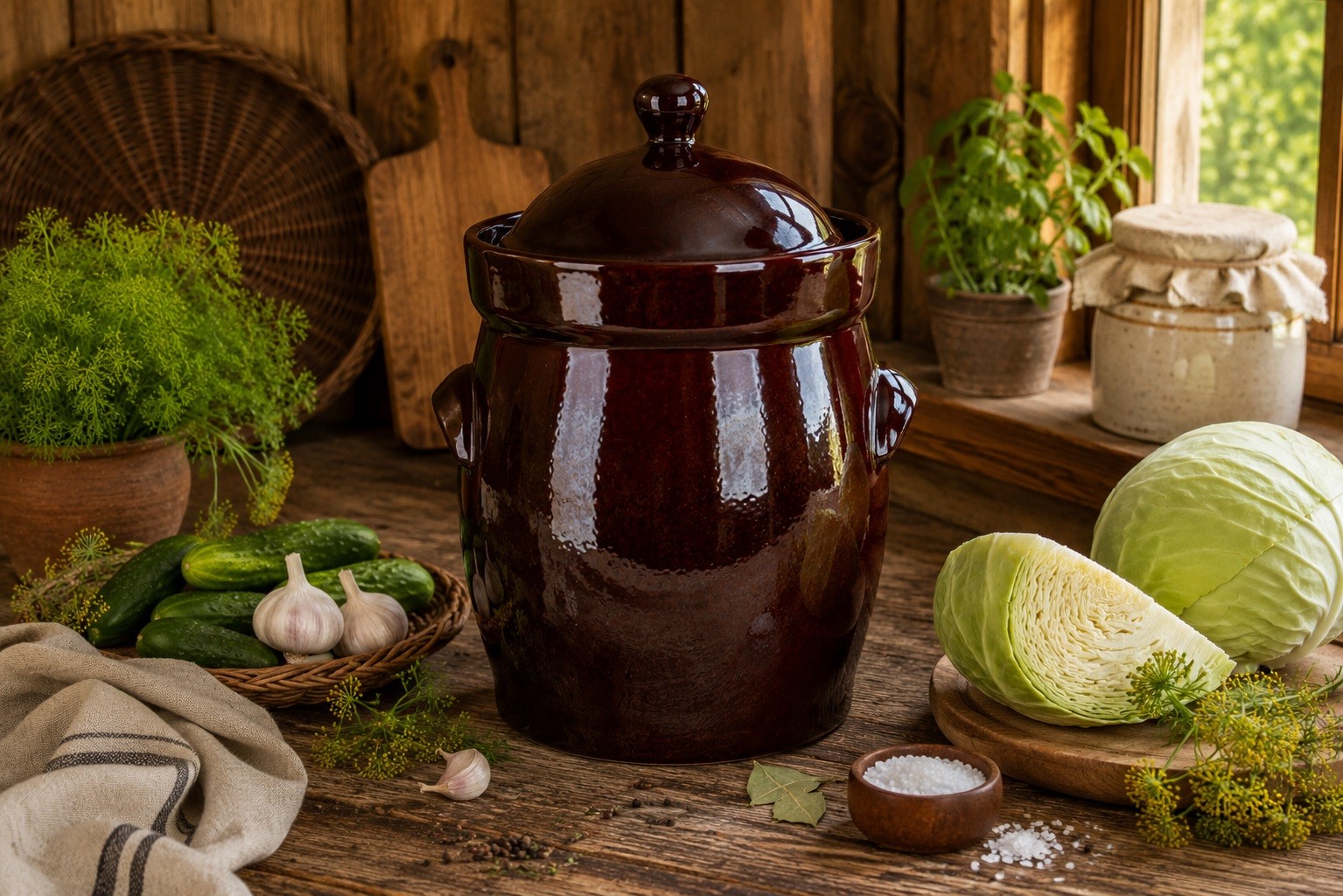 Garnek ceramiczny 15 L z pokrywą Dekor ZM brązowy hermetyk