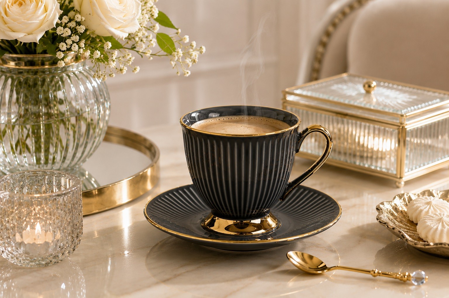 Filiżanka porcelanowa 250 ml + spodek Dalia Grafit GZ08