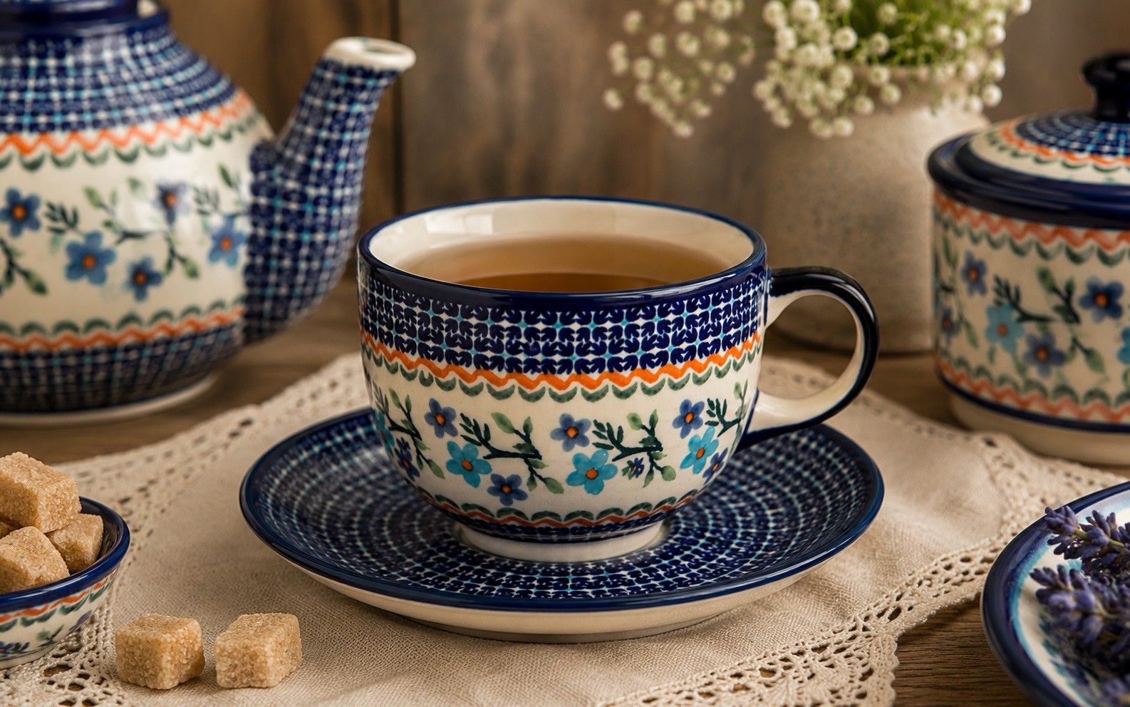 Filiżanka ceramiczna 500 ml + spodek Bolesławiec Dekor 1154