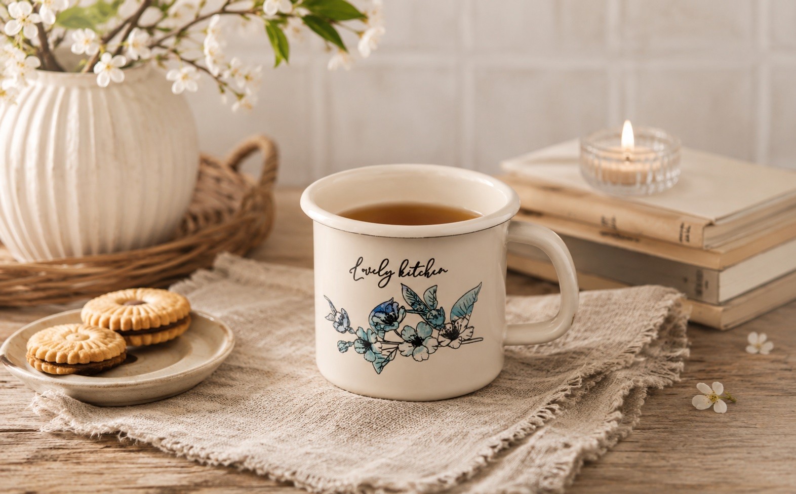 Kubek emaliowany 500 ml Błekitny ogród Flores 2