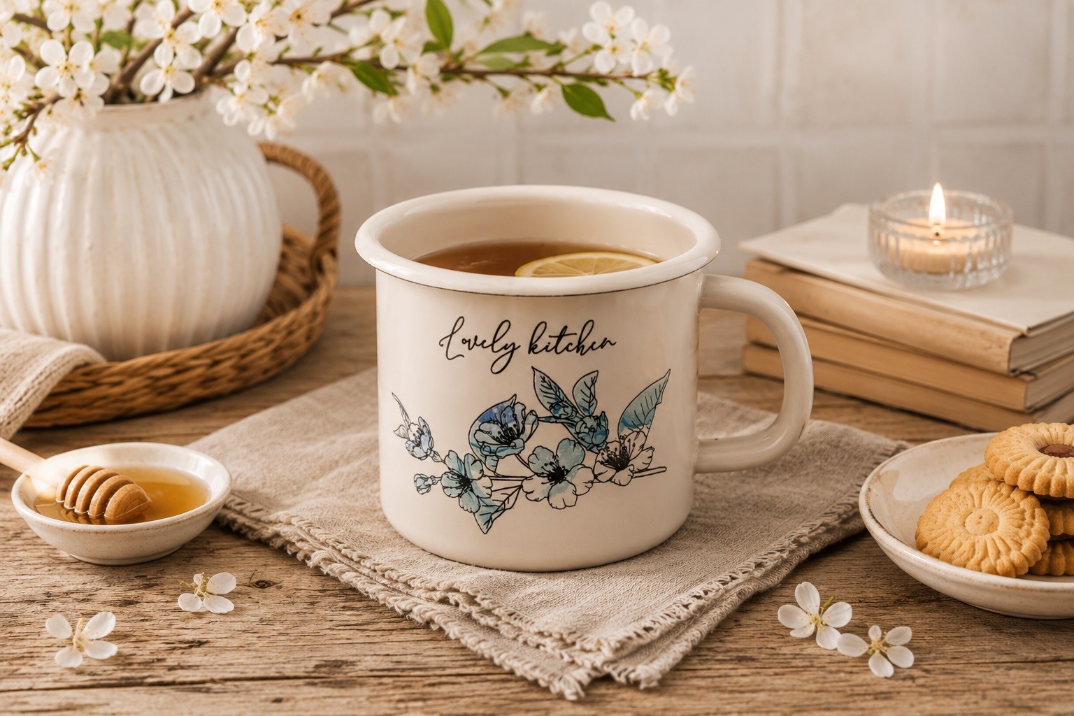 Kubek emaliowany 1 L Błekitny Ogród Flores 2