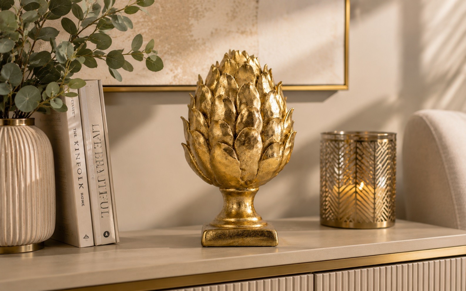 Ozdoba ceramiczna Karczoch 32 cm złoty